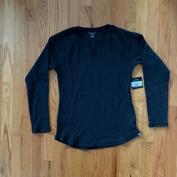 NWT Eddie Bauer Women's Myraid Thermal Long Sleeve Notch Neck Charcoal Shirt Sm - Picture 1 of 5